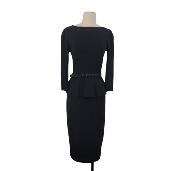 Weekend MaxMara‎ Mirto Peplum Pencil Wiggle Dress Sz XS/S Black Pinup Office - Picture 2 of 9